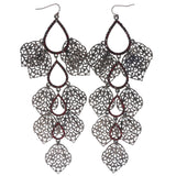 Bronze-Tone & Red Colored Metal Dangle-Earrings With Crystal Accents #1136