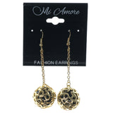 Gold-Tone & Black Colored Metal Drop-Dangle-Earrings With Drop Accents #1139