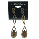 Gold-Tone & Brown Colored Metal Dangle-Earrings With Crystal Accents #1140