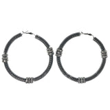 Silver-Tone Metal Hoop-Earrings With Crystal Accents #1141