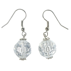 Silver-Tone & Clear Colored Metal Dangle-Earrings With Bead Accents #1142