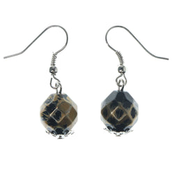 Brown & Silver-Tone Colored Metal Dangle-Earrings With Bead Accents #1143
