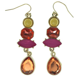 Gold-Tone & Multi Colored Metal Dangle-Earrings With Faceted Accents #1144
