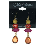 Gold-Tone & Multi Colored Metal Dangle-Earrings With Faceted Accents #1144