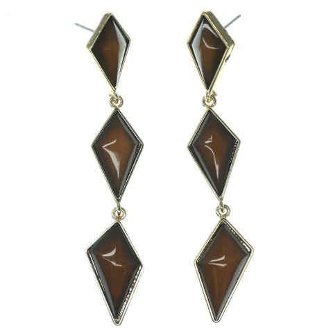 Brown & Gold-Tone Colored Metal Dangle-Earrings With Bead Accents #1146