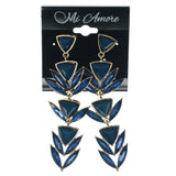 Blue & Gold-Tone Colored Metal Dangle-Earrings With Crystal Accents #1147
