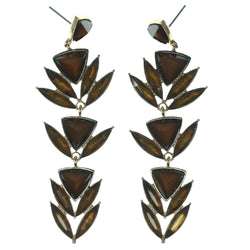 Brown & Gold-Tone Colored Metal Dangle-Earrings With Crystal Accents #1149