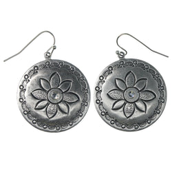 Flower Dangle-Earrings With Crystal Accents  Silver-Tone Color #1150