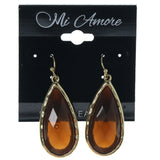 Brown & Gold-Tone Colored Metal Dangle-Earrings With Faceted Accents #1151