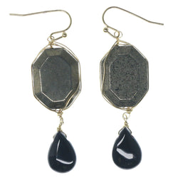 Gold-Tone & Black Colored Metal Dangle-Earrings With Bead Accents #1152