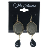 Gold-Tone & Black Colored Metal Dangle-Earrings With Bead Accents #1152