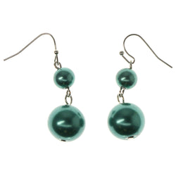 Green & Silver-Tone Colored Metal Dangle-Earrings With Bead Accents #1160