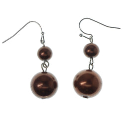 Brown & Silver-Tone Colored Metal Dangle-Earrings With Bead Accents #1162