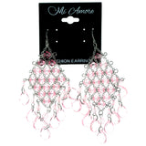 Pink & Silver-Tone Colored Metal Dangle-Earrings With Bead Accents #1165