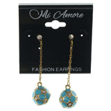Soccer Drop-Dangle-Earrings With Crystal Accents Blue & Gold-Tone Colored #1169