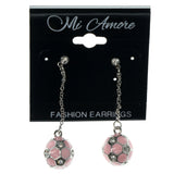 Soccer Drop-Dangle-Earrings With Crystal Accents Pink & Silver-Tone Colored #1170