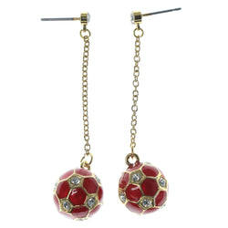 Soccer Drop-Dangle-Earrings With Crystal Accents Red & Gold-Tone Colored #1171