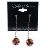 Soccer Drop-Dangle-Earrings With Crystal Accents Red & Gold-Tone Colored #1171