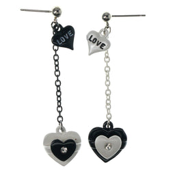Heart Love Drop-Dangle-Earrings With Crystal Accents White & Black Colored #1172