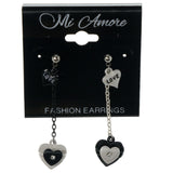 Heart Love Drop-Dangle-Earrings With Crystal Accents White & Black Colored #1172