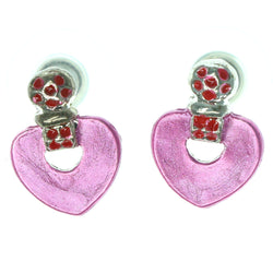 Pink & Silver-Tone Colored Metal Stud-Earrings #1175
