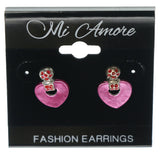 Pink & Silver-Tone Colored Metal Stud-Earrings #1175
