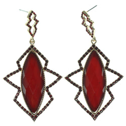Red & Gold-Tone Colored Metal Dangle-Earrings With Crystal Accents #1179
