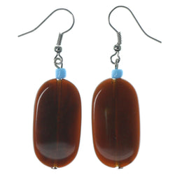 Brown & Blue Colored Acrylic Dangle-Earrings With Bead Accents #1180