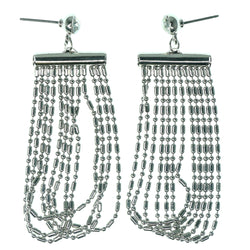 Silver-Tone Metal Dangle-Earrings With Crystal Accents #1185