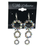 Silver-Tone & Multi Colored Metal Dangle-Earrings With Crystal Accents #1187