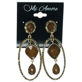 Brown & Gold-Tone Colored Metal Dangle-Earrings With Crystal Accents #1189