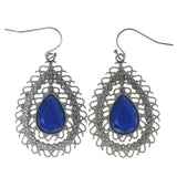 Silver-Tone & Blue Colored Metal Dangle-Earrings With Faceted Accents #1194