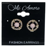 Pink & Silver-Tone Colored Metal Stud-Earrings With Crystal Accents #1197