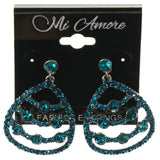 Blue & Silver-Tone Colored Metal Dangle-Earrings With Crystal Accents #1198