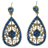 Gold-Tone & Blue Colored Metal Dangle-Earrings With Crystal Accents #1200