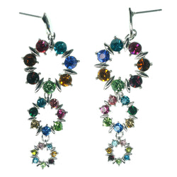 Silver-Tone & Multi Colored Metal Dangle-Earrings With Crystal Accents #1201