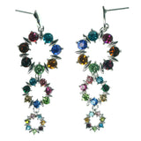 Silver-Tone & Multi Colored Metal Dangle-Earrings With Crystal Accents #1201