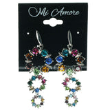 Silver-Tone & Multi Colored Metal Dangle-Earrings With Crystal Accents #1201