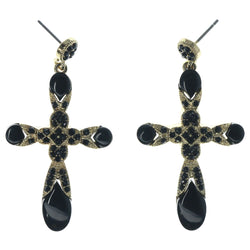 Black & Gold-Tone Colored Metal Dangle-Earrings With Bead Accents #1204
