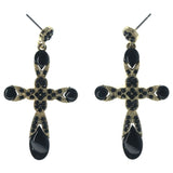 Black & Gold-Tone Colored Metal Dangle-Earrings With Bead Accents #1204