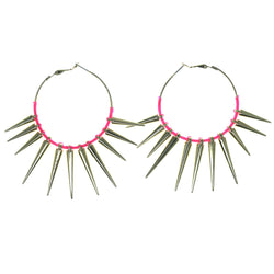 Spike Hoop-Earrings Gold-Tone & Pink Colored #1206