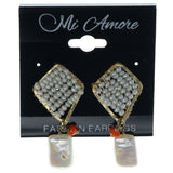 White & Orange Colored Metal Dangle-Earrings With Bead Accents #1207