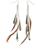 Feather Drop-Dangle-Earrings Gold-Tone & Orange Colored #1219