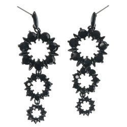 Black Metal Dangle-Earrings With Crystal Accents #1221