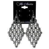 Gray Metal Dangle-Earrings With Crystal Accents #1224