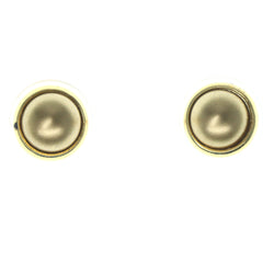 Gold-Tone & Brown Colored Metal Stud-Earrings With Bead Accents #1226