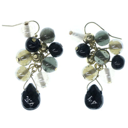 Black & Clear Colored Metal Dangle-Earrings With Bead Accents #1227
