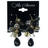Black & Clear Colored Metal Dangle-Earrings With Bead Accents #1227
