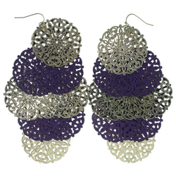 Flower Chandelier-Earrings Gold-Tone & Purple Colored #1229