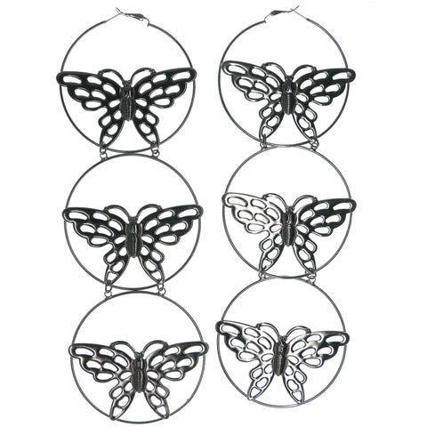 Butterfly Dangle-Earrings Silver-Tone Color  #1233
